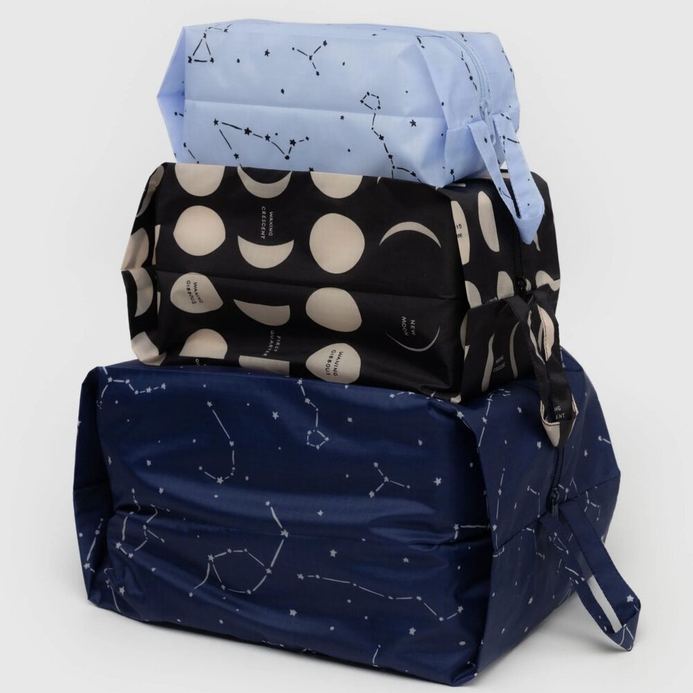 NWT Baggu 3D Zip Set - Night Sky (Constellation Midnight, Moon)
